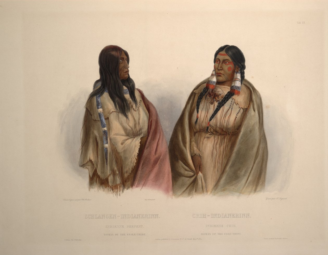 Kobieta z plemienia Węża i kobieta z plemienia Cree autorstwa Karl Bodmer