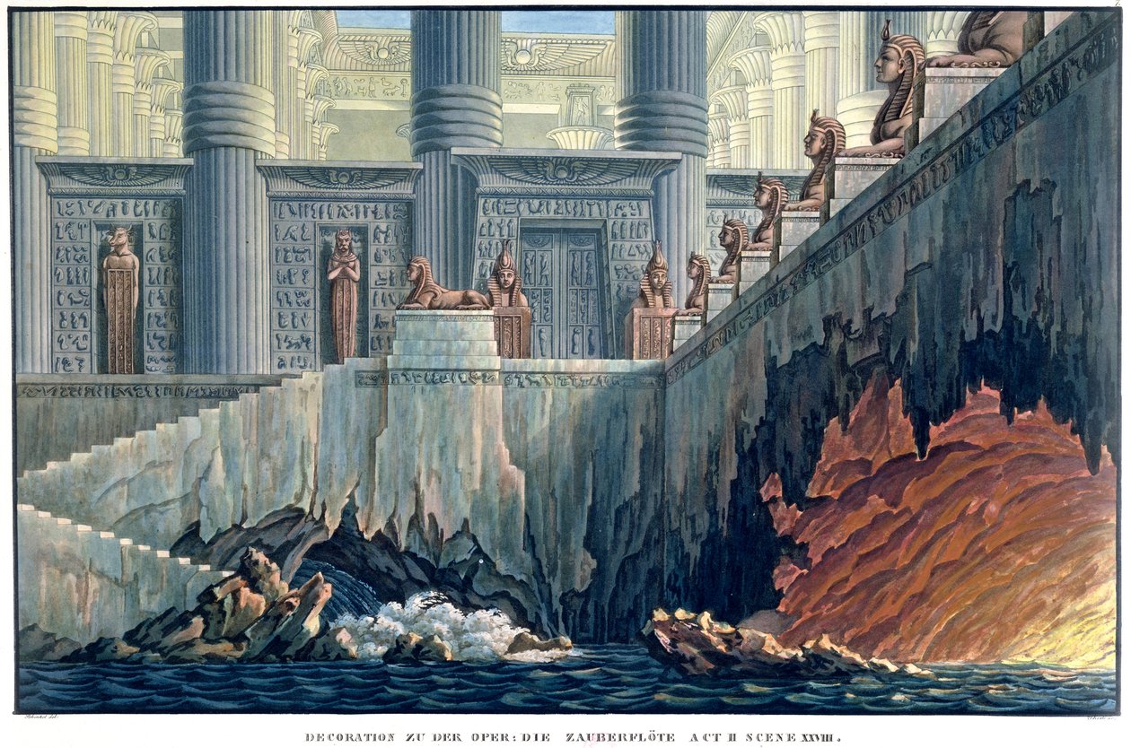 Scenografia egipska do aktu II, scena xxviii opery „Czarodziejski flet” Wolfganga Amadeusza Mozarta (1756-91) autorstwa Karl Friedrich Schinkel