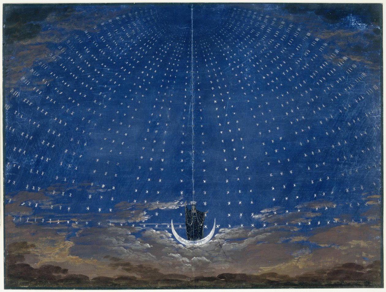 Scenografia dla Królowej Nocy (w Czarodziejskim flecie Mozarta) autorstwa Karl Friedrich Schinkel
