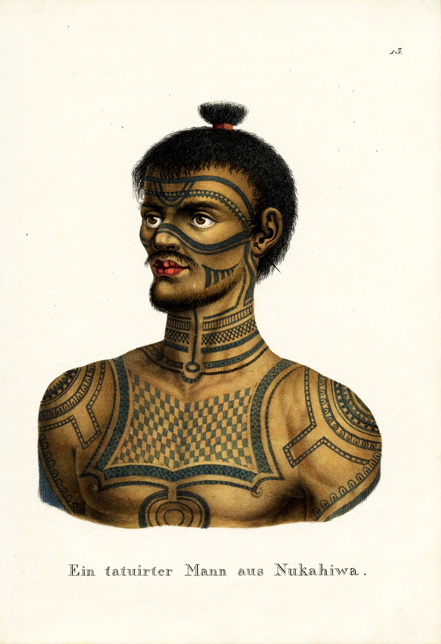 Tatuażysta z Nukahiwa, 1824 r. autorstwa Karl Joseph Brodtmann