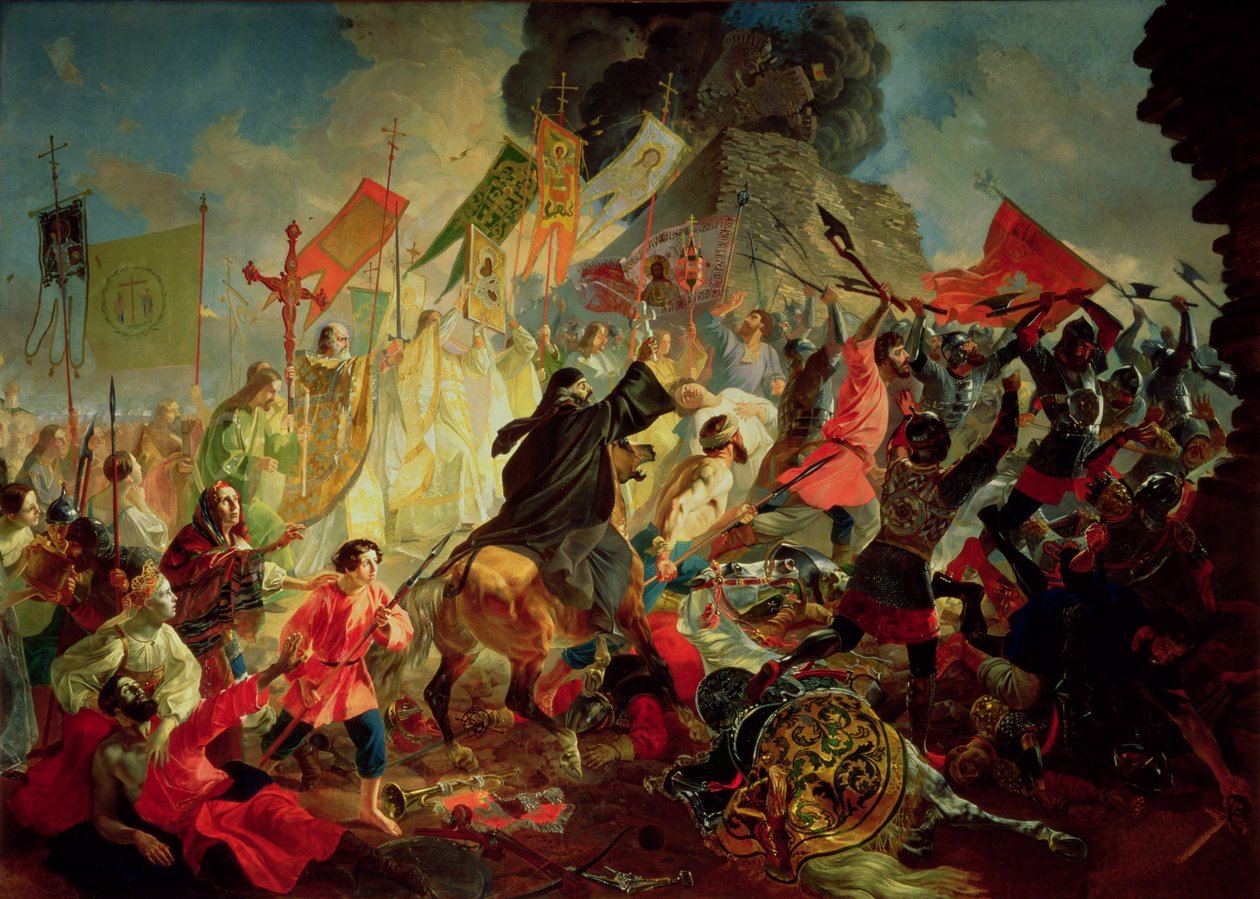 پاچا سټیفن IV بیټري په 1581 پولی کې د پیسکوف محاصره وکړه autorstwa Karl Pavlovich Bryullov