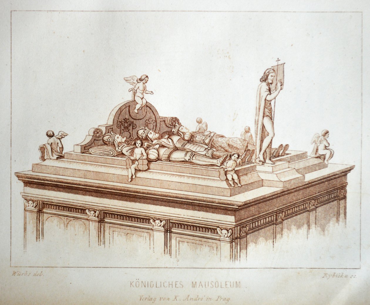 Ilustracja z książki Der Dom zu Prag z 1858 r. przedstawiająca grobowce królów w kościele św. Witamy autorstwa Karl Wurbs