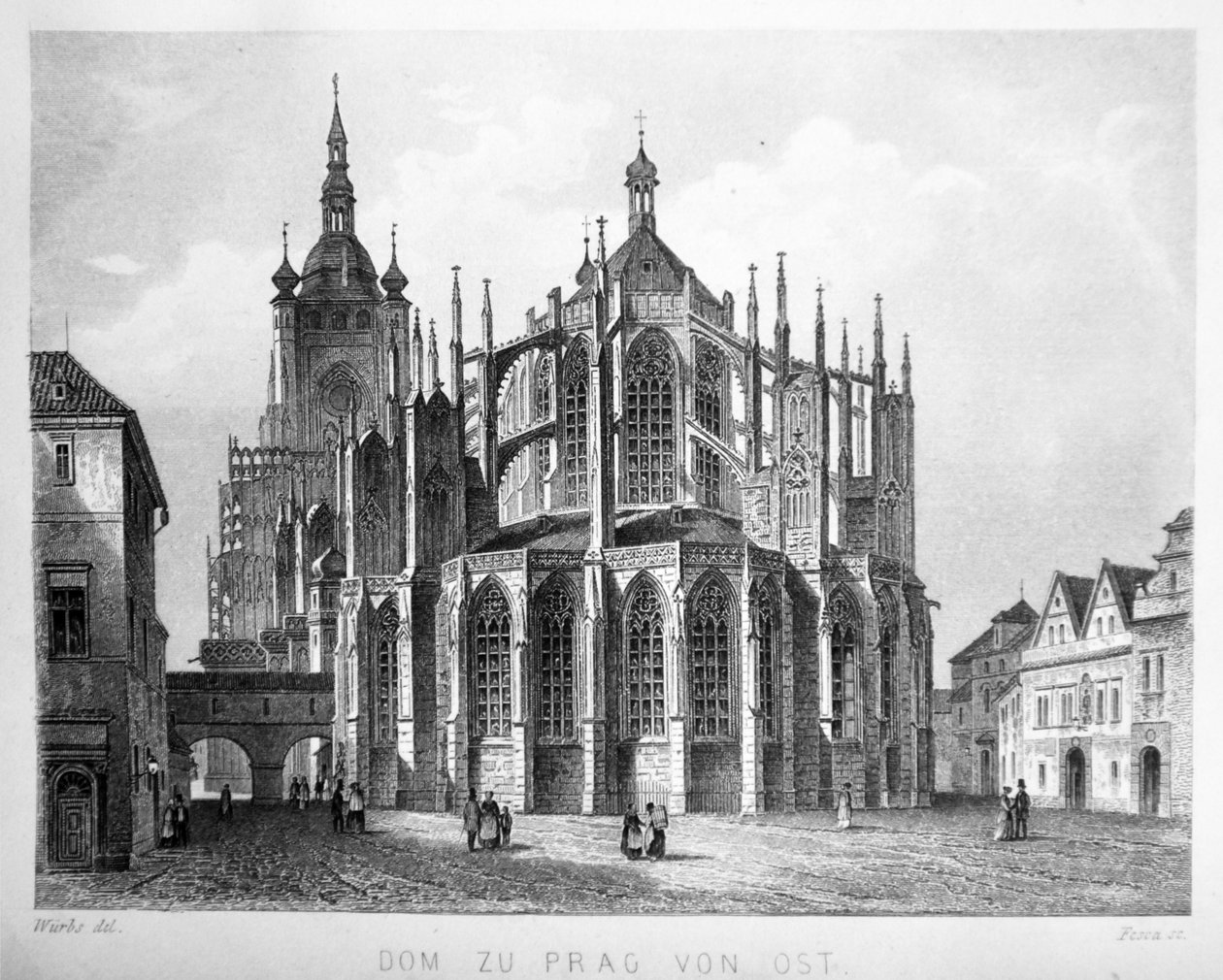 Ilustracja z książki Der Dom zu Prag z 1858 r. przedstawiająca kościół św. Witamy autorstwa Karl Wurbs