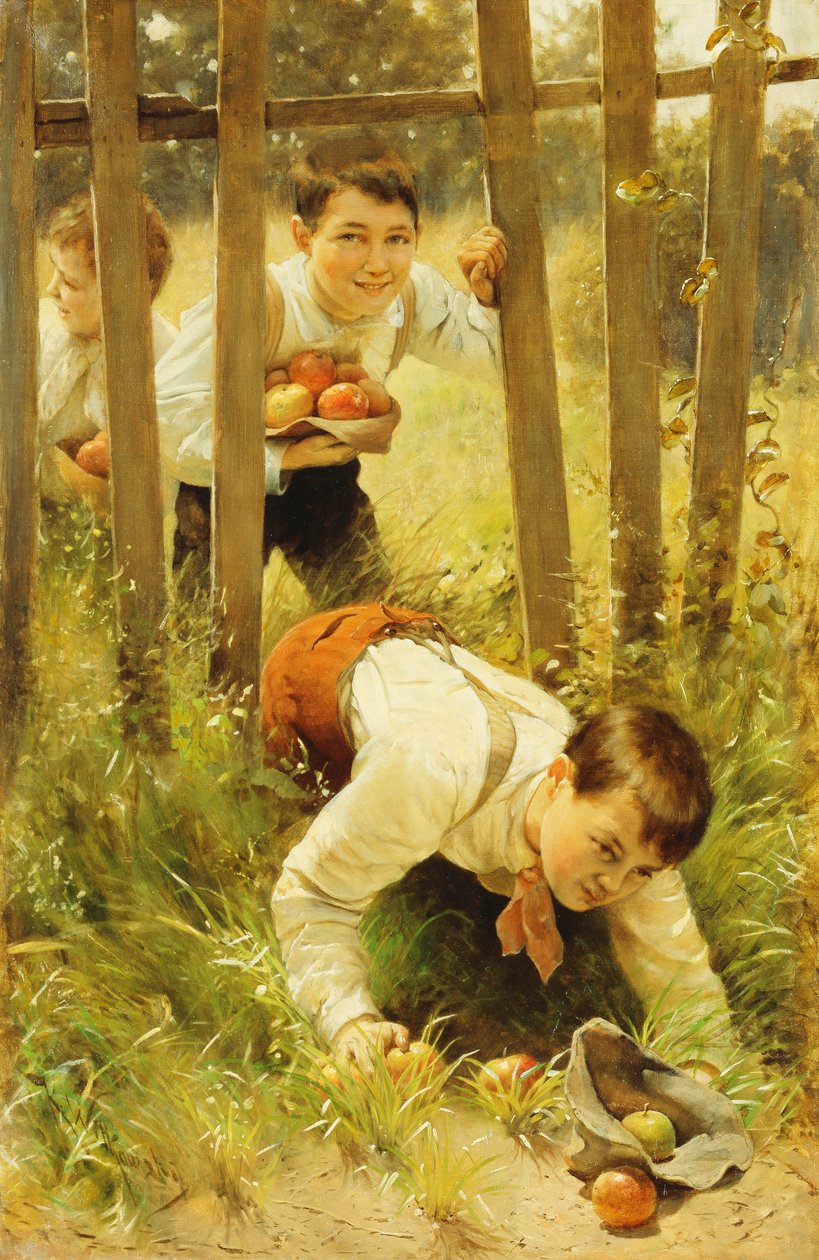 Kradzież jabłek, autorstwa Karl Witkowski