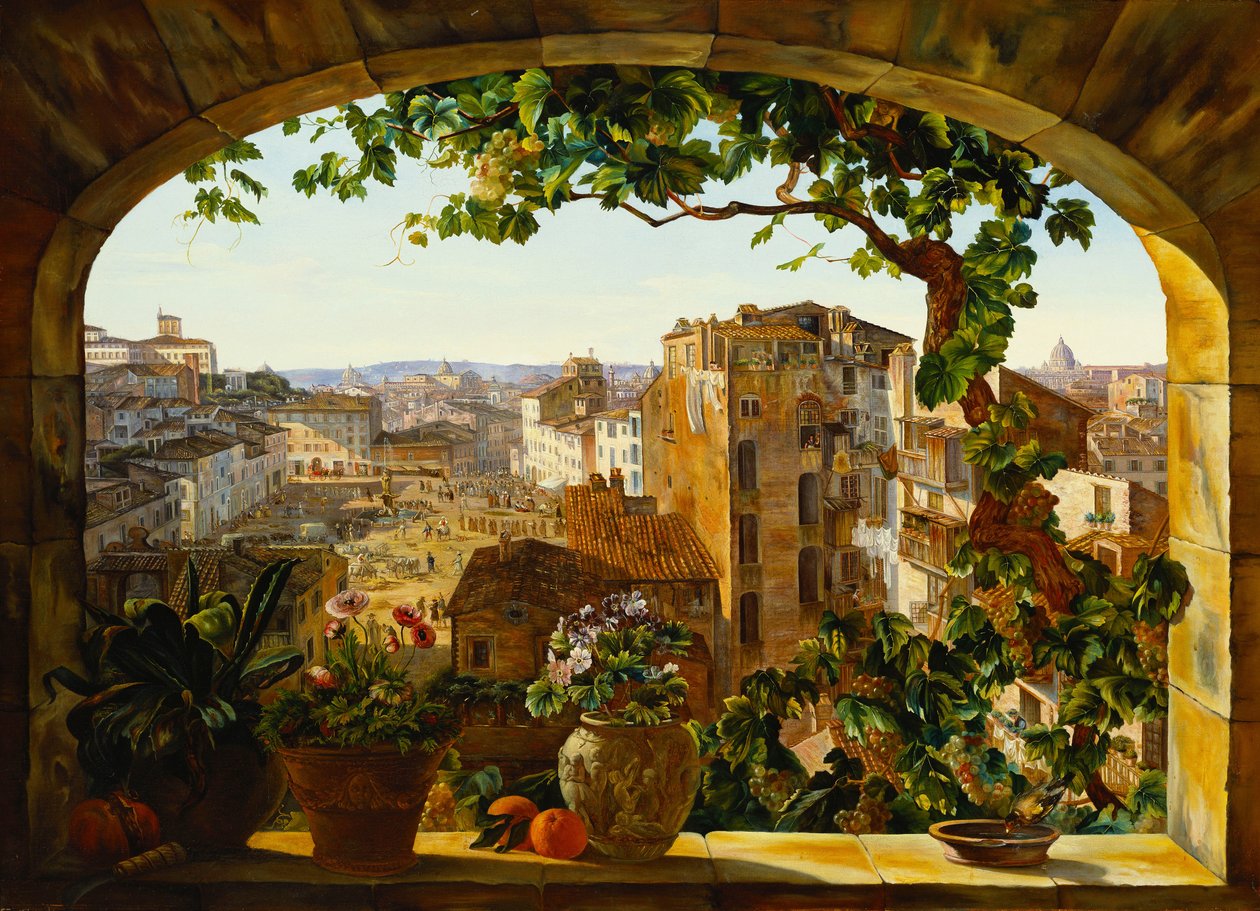 Piazza Barberini, Rzym, 1830 autorstwa Karl von Bergen