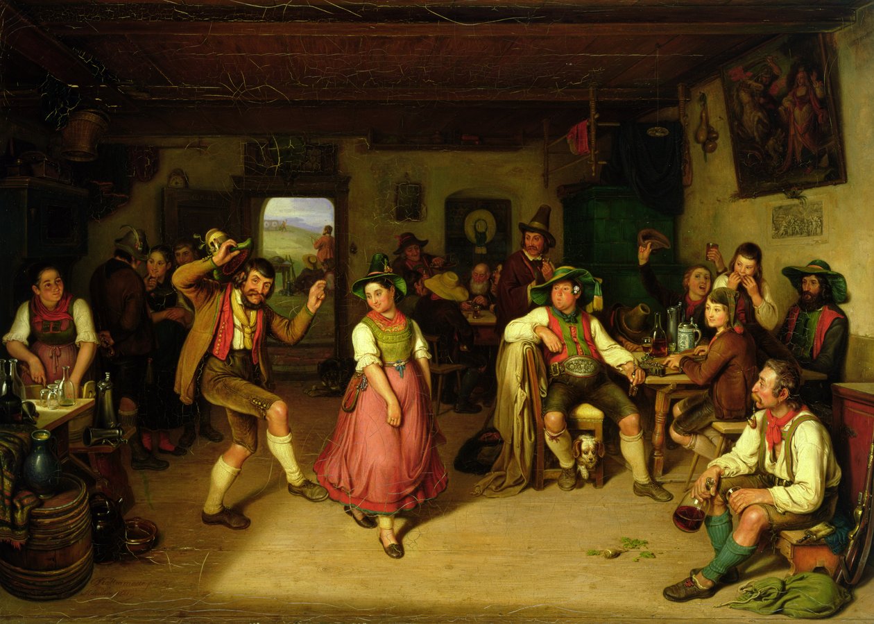 Strzelanie do celu i taniec w Oberbayern, 1841 autorstwa Kaspar Kaltenmoser