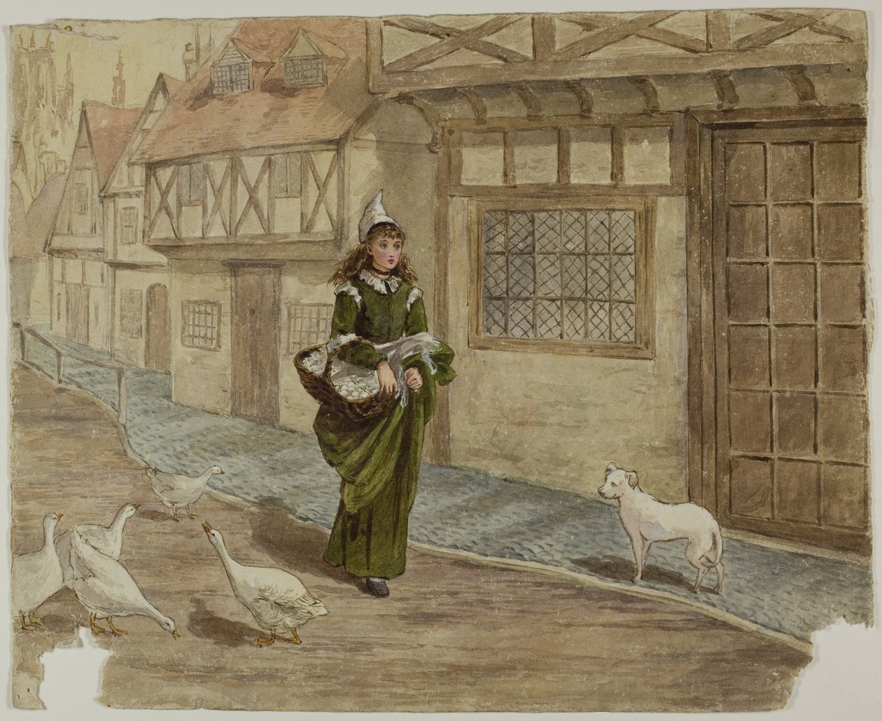 Dziewczyna z jajami i gęsiami autorstwa Kate Greenaway