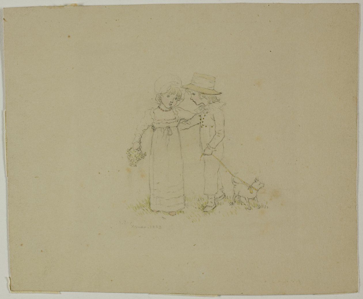 Dwoje dzieci z psem autorstwa Kate Greenaway