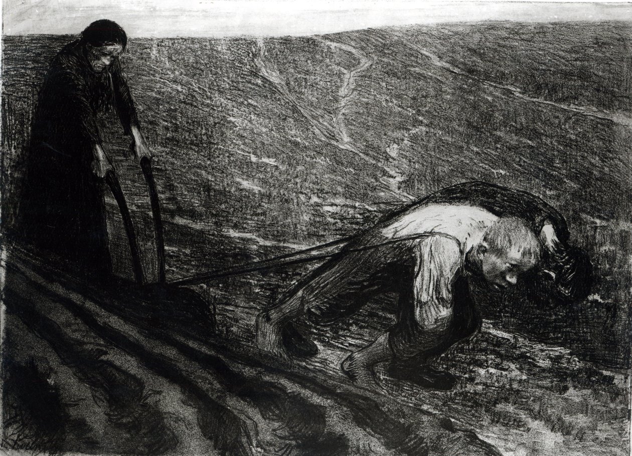 Ciągnik do pługa i Kobieta, 1902 autorstwa Käthe Kollwitz