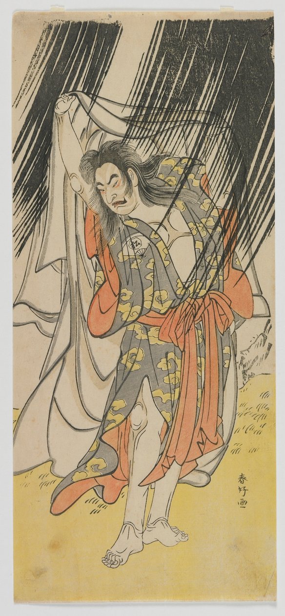 Aktor Onoe Matsusuke I jako kapłan Shunkan, okres Edo, koniec lat 70. XVIII wieku (kolorowy drzeworyt) autorstwa Katsukawa Shunko