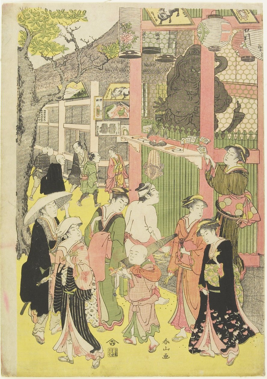 (Tłum przy bramie świątyni Asakusa), 1782-1798 autorstwa Katsukawa Shunzan