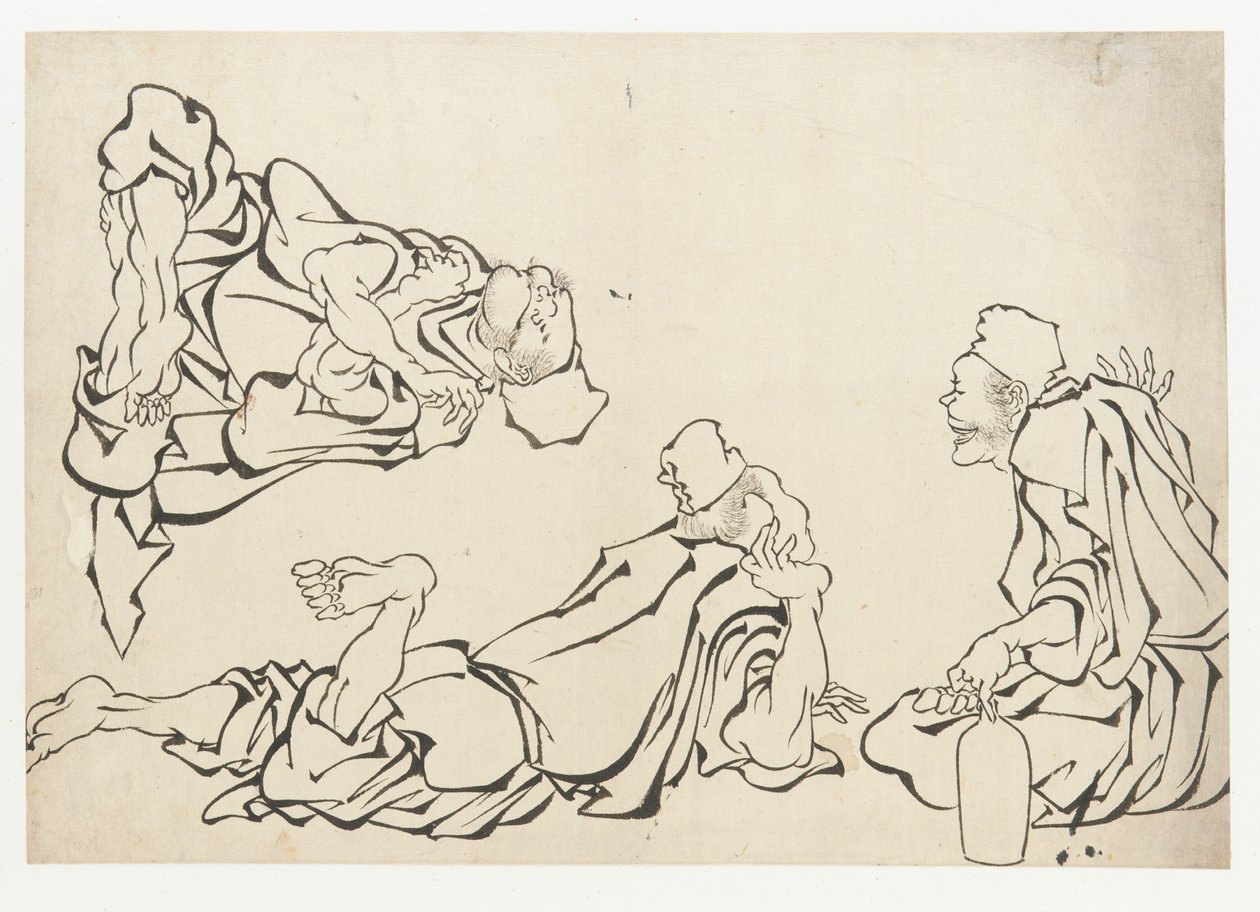 Walka na sake, koniec XVIII i początek XIX wieku. autorstwa Katsushika Hokusai