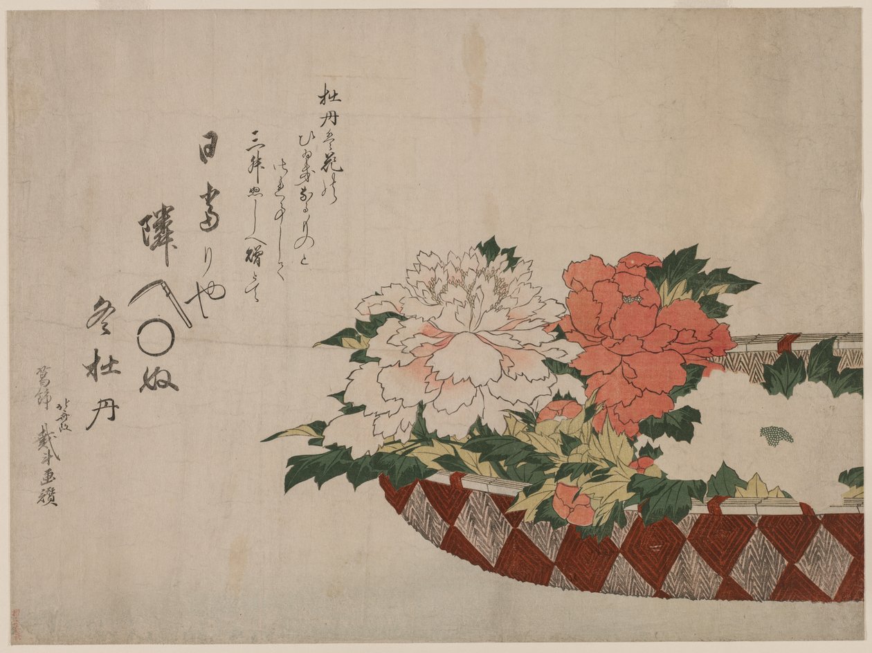 Koszyk piwonii autorstwa Katsushika Hokusai