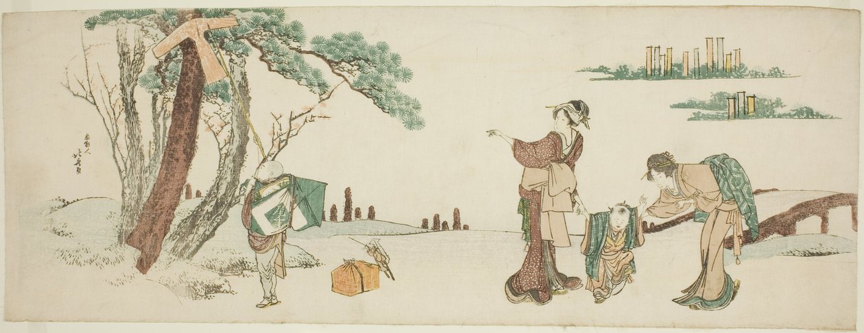 Chłopiec puszczający latawiec autorstwa Katsushika Hokusai