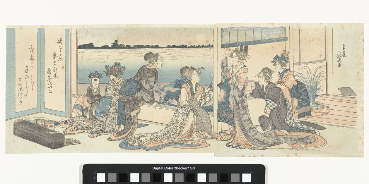Kurtyzany patrzące na jesienny księżyc autorstwa Katsushika Hokusai