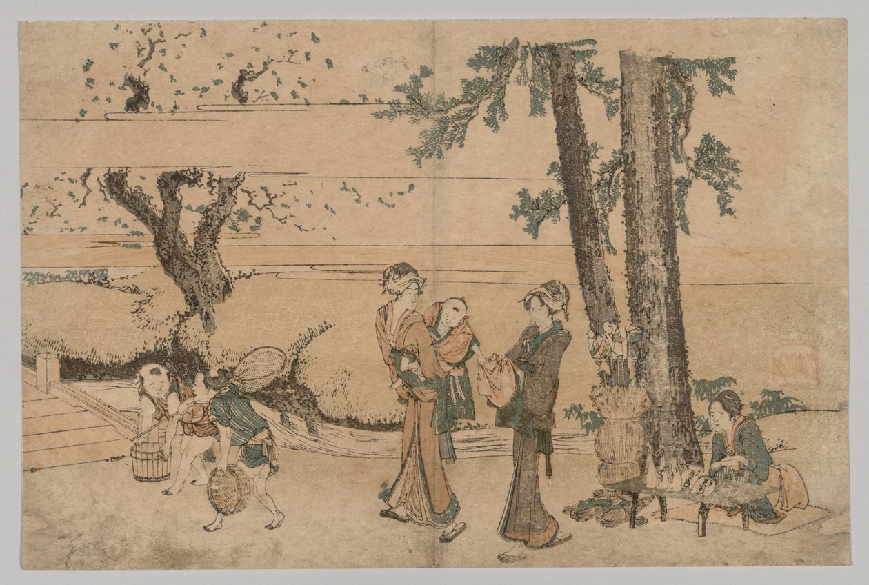 Grupa figurek w pobliżu potoku, 1760-1849. autorstwa Katsushika Hokusai