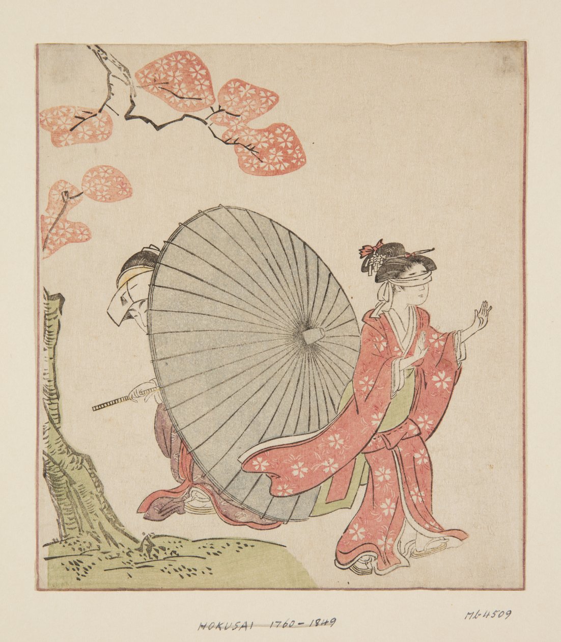 Hide and Seek (kolorowy drzeworyt) autorstwa Katsushika Hokusai