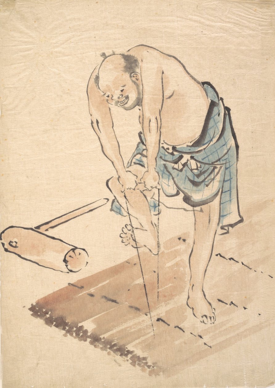 Człowiek na tratwie. autorstwa Katsushika Hokusai