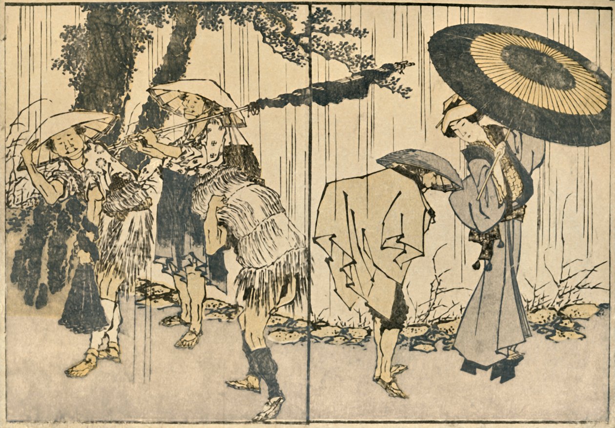 Ludzie w deszczu, 1819, 1924. autorstwa Katsushika Hokusai
