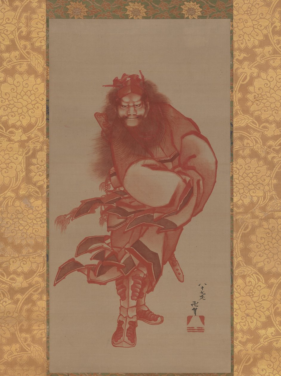 Czerwony Shoki, Demon Queller, datowany na 1847 rok. autorstwa Katsushika Hokusai