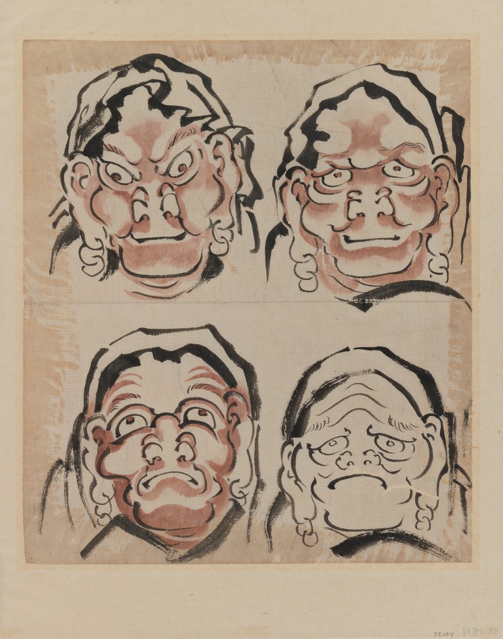 Szkic czterech twarzy (tusz na papierze) autorstwa Katsushika Hokusai