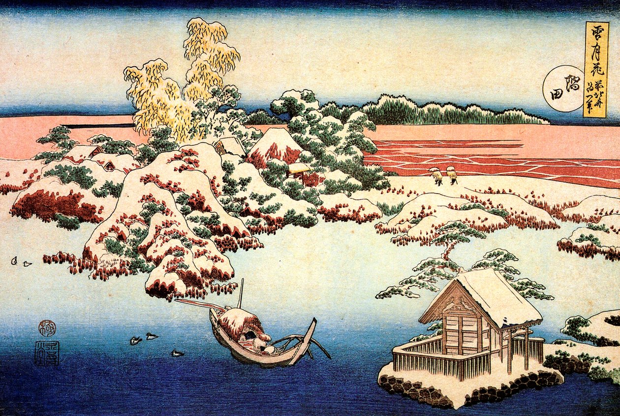 Snowscape nad rzeką Sumida, c1832. autorstwa Katsushika Hokusai