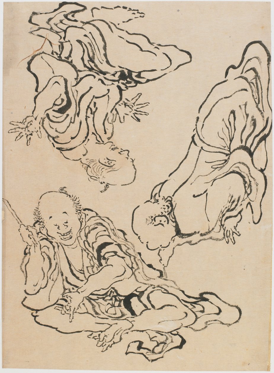 Trzech gestykulujących mężczyzn, koniec XVIII-początek XIX wieku. autorstwa Katsushika Hokusai