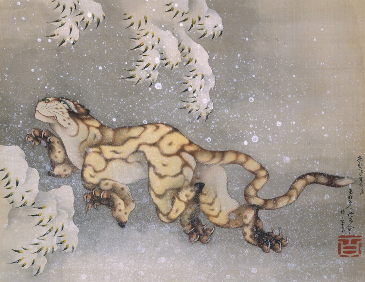 Tygrys w burzy śnieżnej autorstwa Katsushika Hokusai