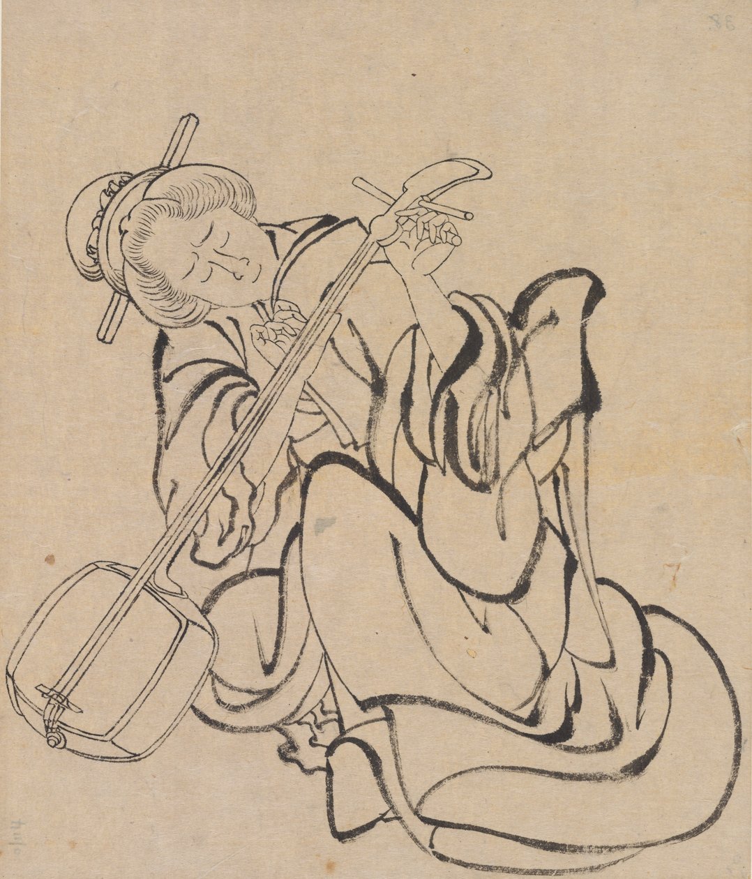 Tuning Samisen, koniec XVIII-początek XIX wieku. autorstwa Katsushika Hokusai