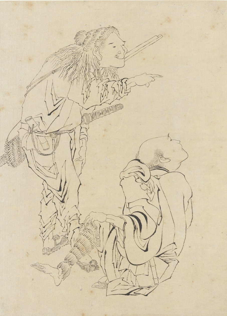 Dwóch myśliwych, okres Edo (tusz na papierze) autorstwa Katsushika Hokusai