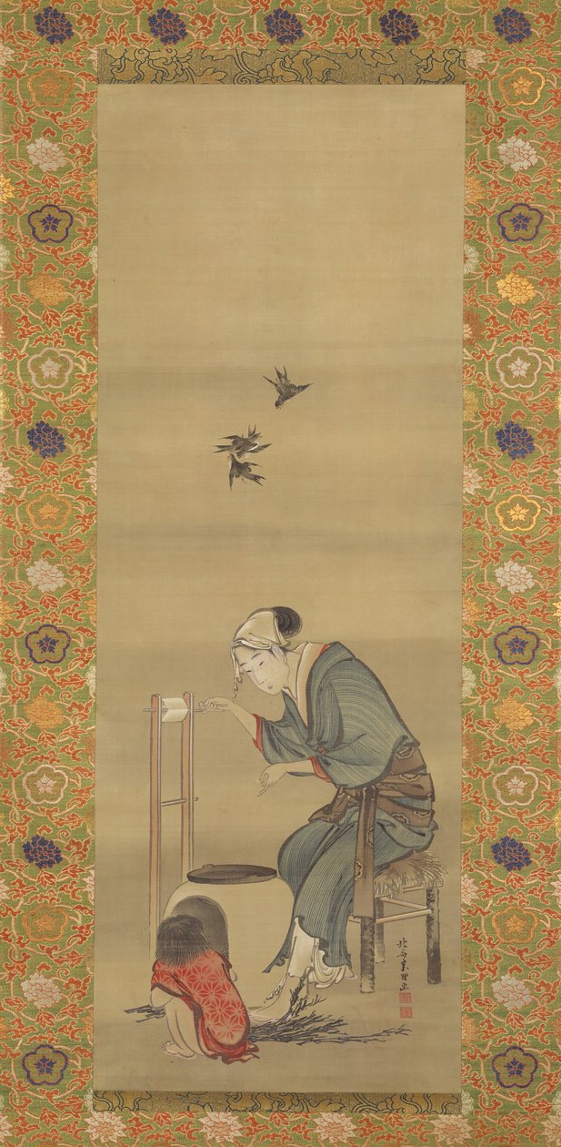 Przędzalnia jedwabiu, dat. 1790. autorstwa Katsushika Hokusai