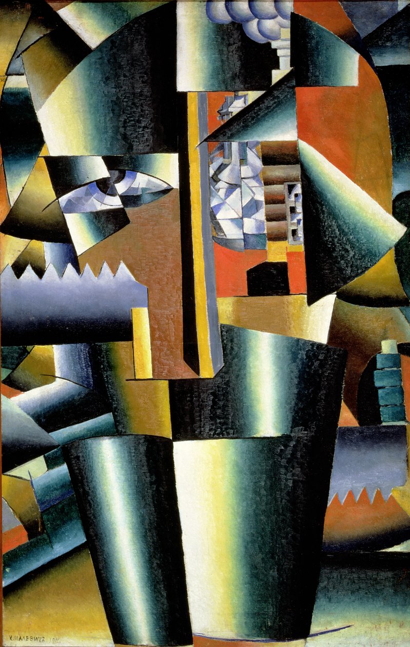 Portret artysty Iwana Wasiliewicza Kluna (1873-1942) jako budowniczego, 1911 autorstwa Kazimir Severinovich Malevich