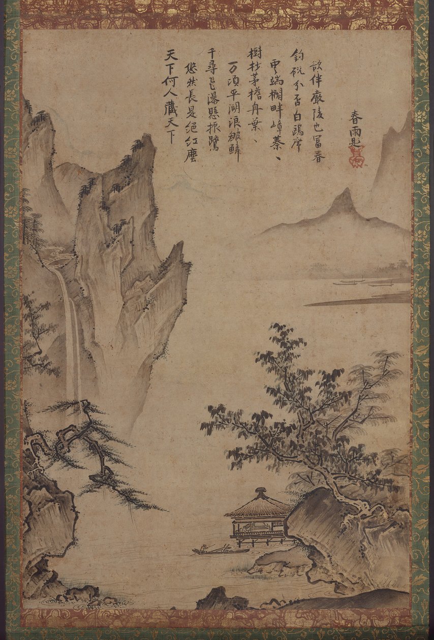 Krajobraz z pawilonem, 1478-80. autorstwa Kenkō Shōkei