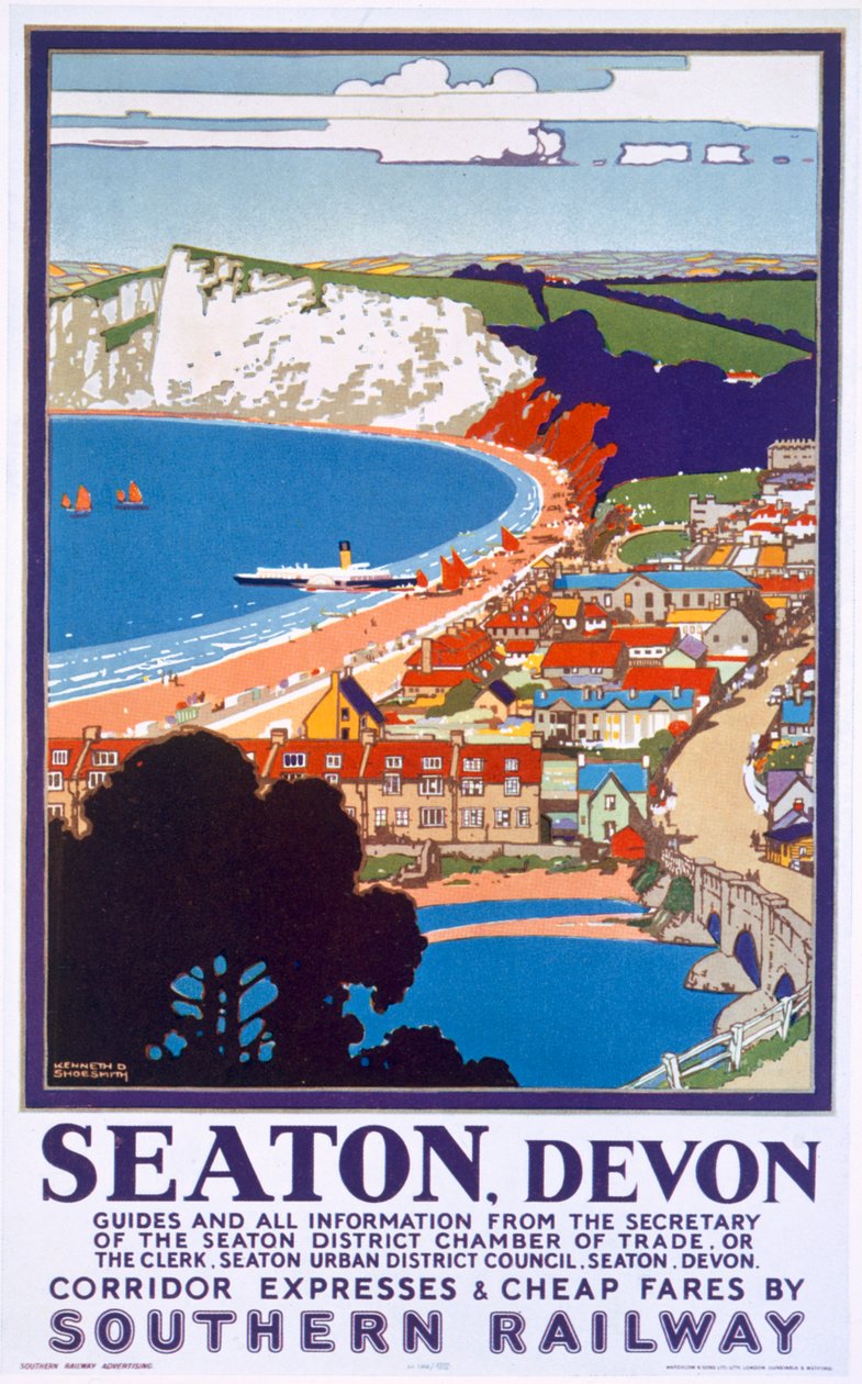 Seaton, Devon, plakat reklamujący Southern Railway autorstwa Kenneth Shoesmith