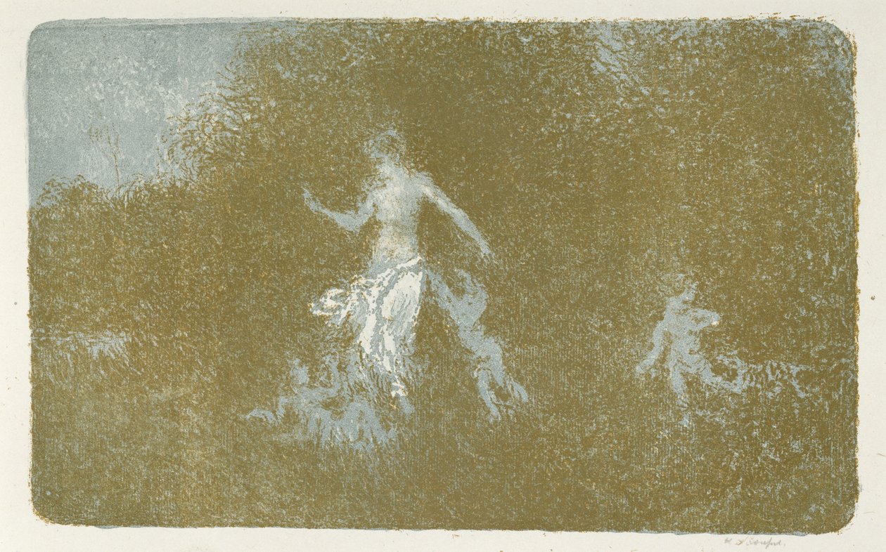 Amour jouant aupres kopų nimfa (Love Playing With a Nimph), c. 1900 (spalvų litografija)poli autorstwa Ker Xavier Roussel