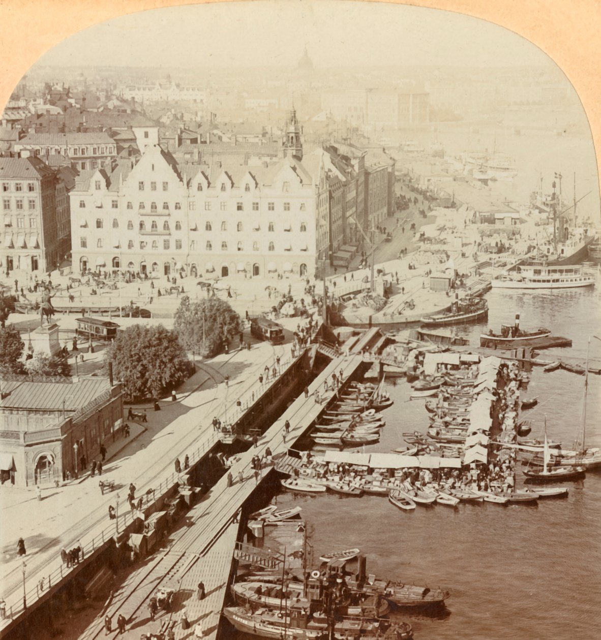 Port, Sztokholm, Szwecja, 1901. autorstwa Keystone View Company