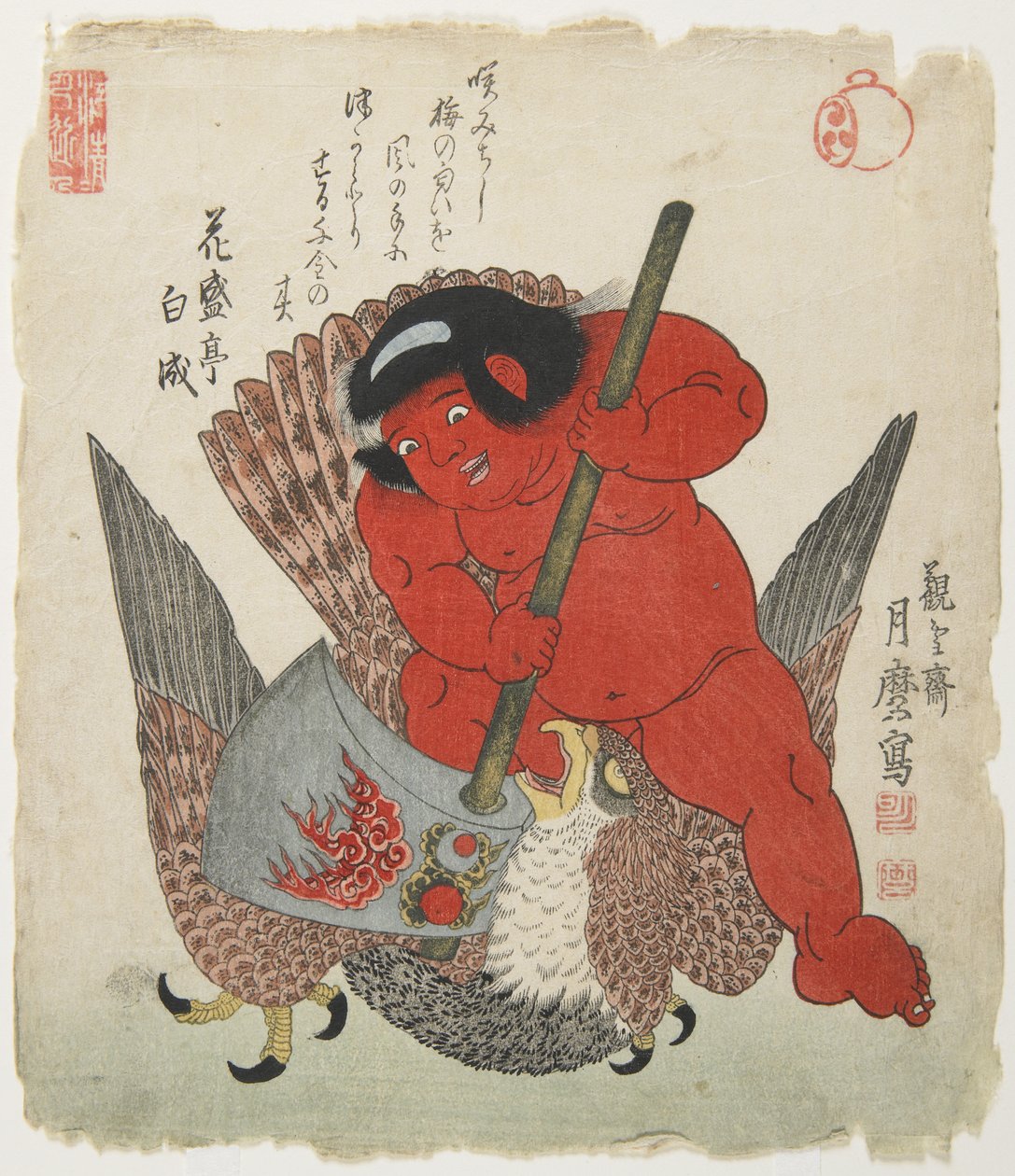 (Kintaro_ Walka z orłem) autorstwa Kitagawa Tsukimaro