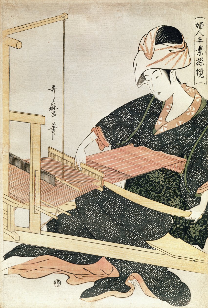 Эмэгтэй нэхэх (модны хэвлэмэл)поли autorstwa Kitagawa Utamaro