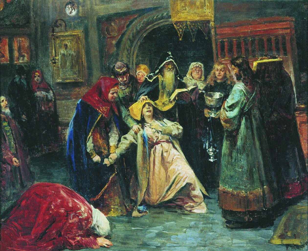 Przymusowa tonsura, 1896 autorstwa Klavdiy Vasilievich Lebedev