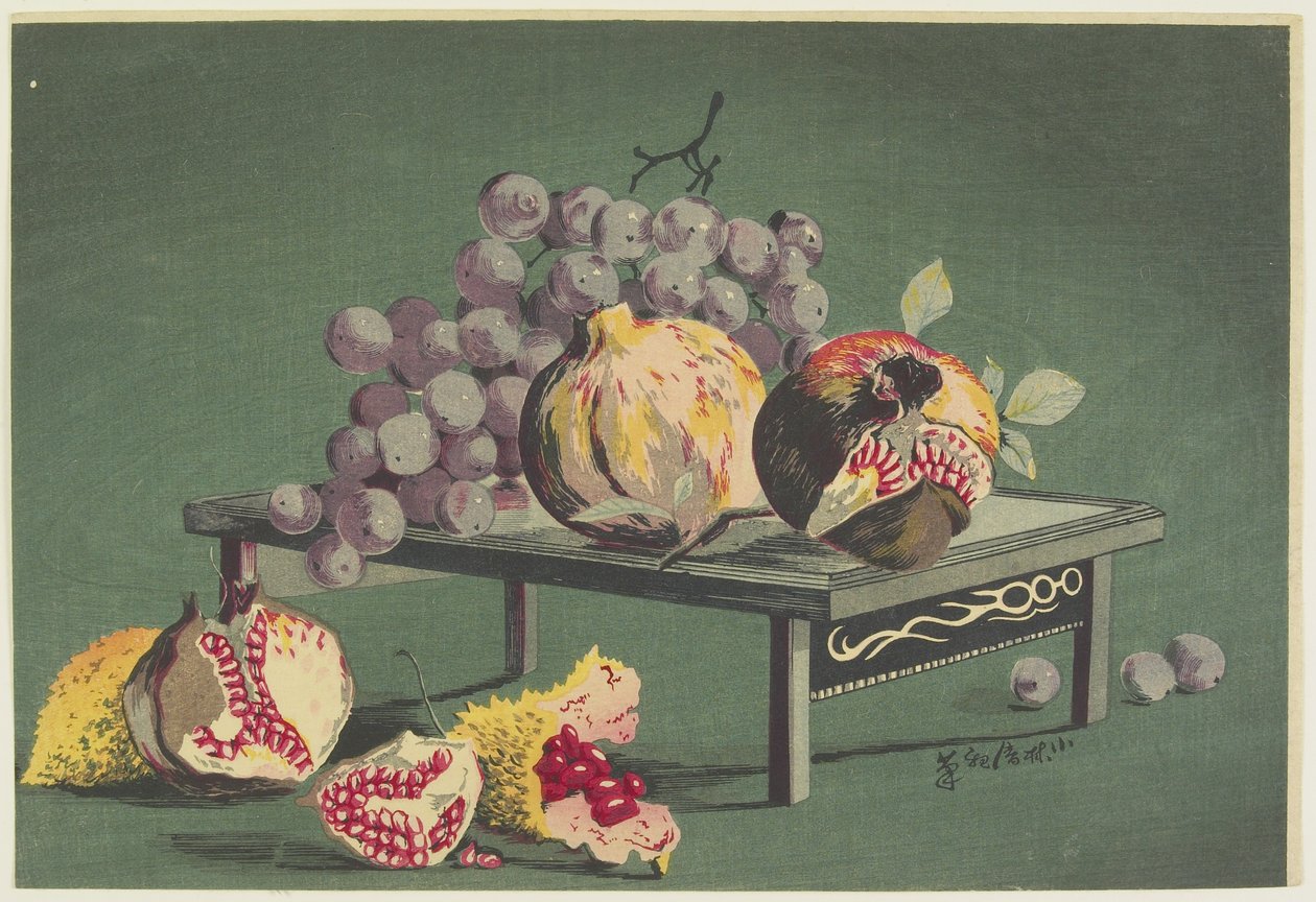 Granaty i winogrona, 1879-1881 autorstwa Kobayashi Kiyochika