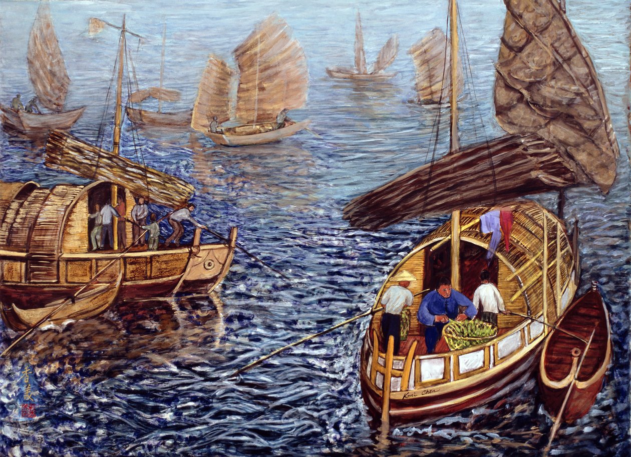Junks, 1992 (gwasz na jedwabiu) autorstwa Komi Chen