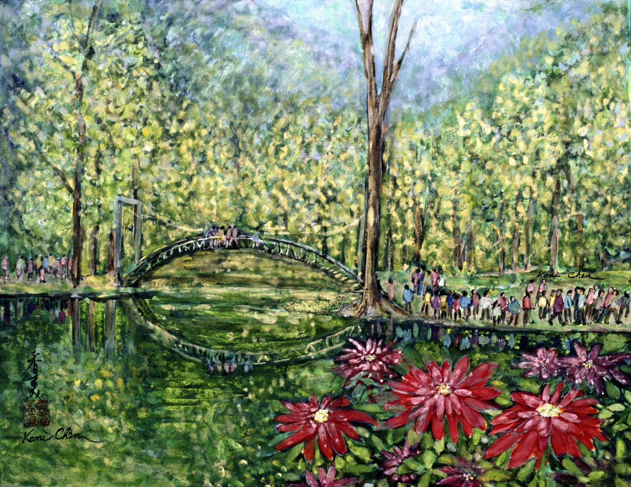 Mirror Bridge, 1993 (gwasz na jedwabiu) autorstwa Komi Chen