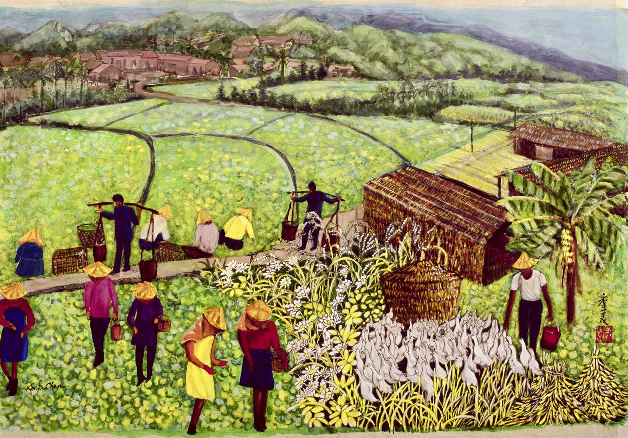 Pastoralna, 1992 (gwasz na jedwabiu) autorstwa Komi Chen