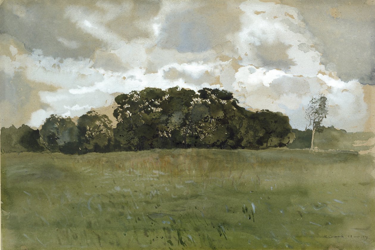 Pejzaż z szarymi chmurami, 1897 (akwarela i body na śladach grafitu na płowożółtym papierze) autorstwa Konstantin Andreevic Somov