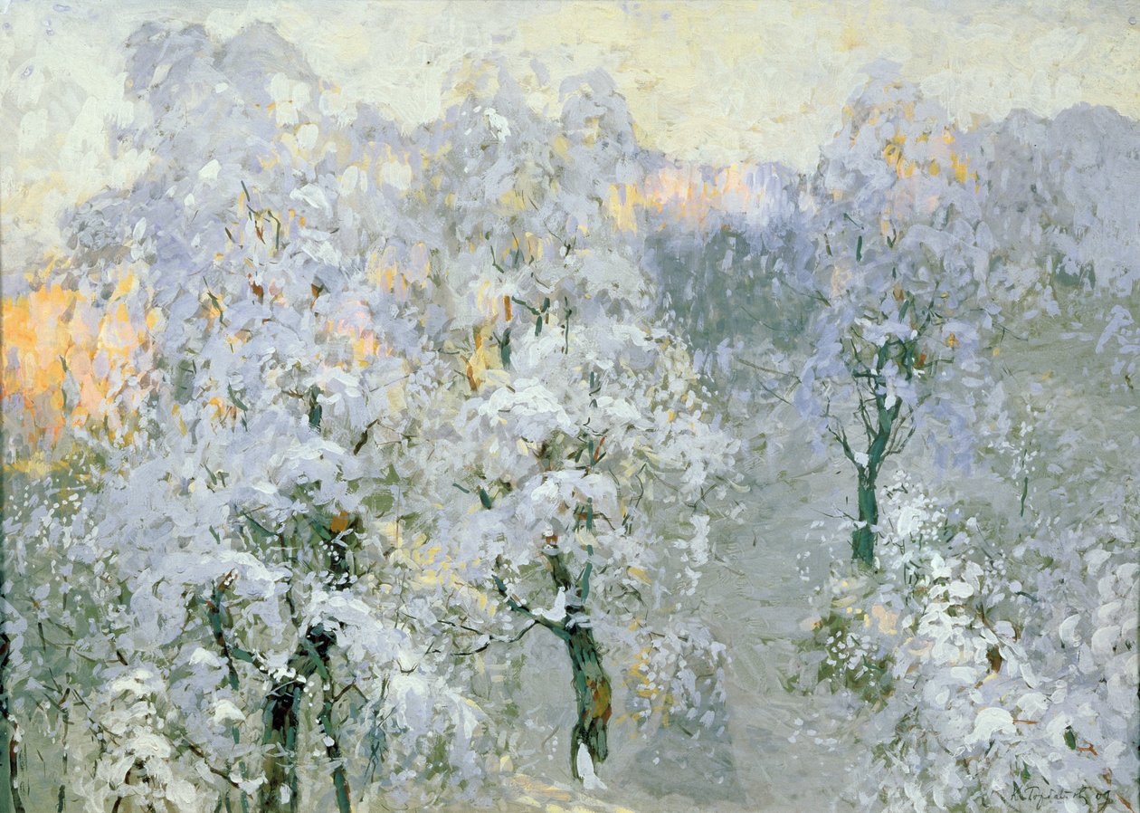 Drzewa w zimowym srebrze, 1910 autorstwa Konstantin Ivanovich Gorbatov