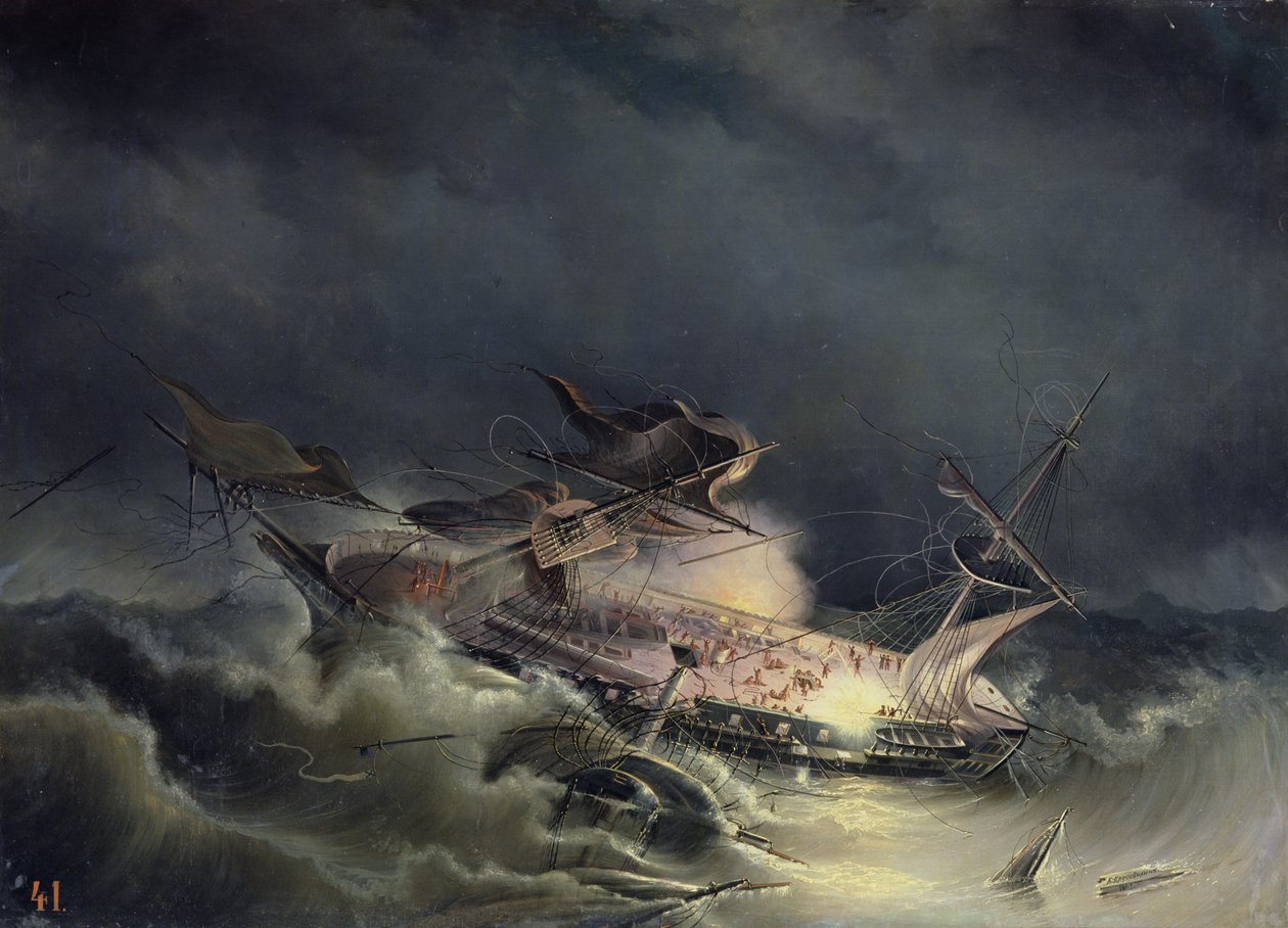 Katastrofa Liner Ingermanland w Shagerrake pod Norwegią 30 sierpnia 1842, 1843 autorstwa Konstantin Vassilyevich Krugovikhin