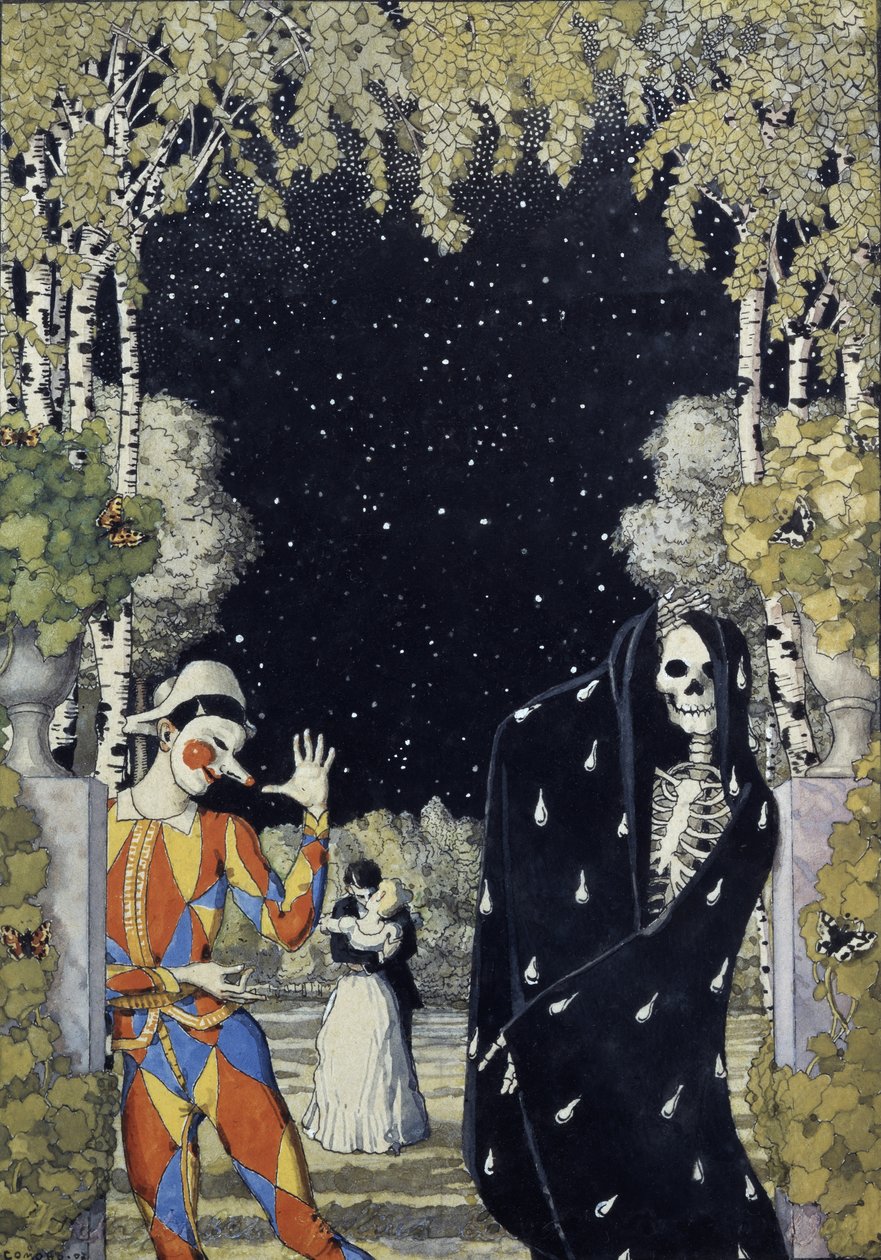 Arlekin i śmierć, 1907 autorstwa Konstantin Andreevic Somov
