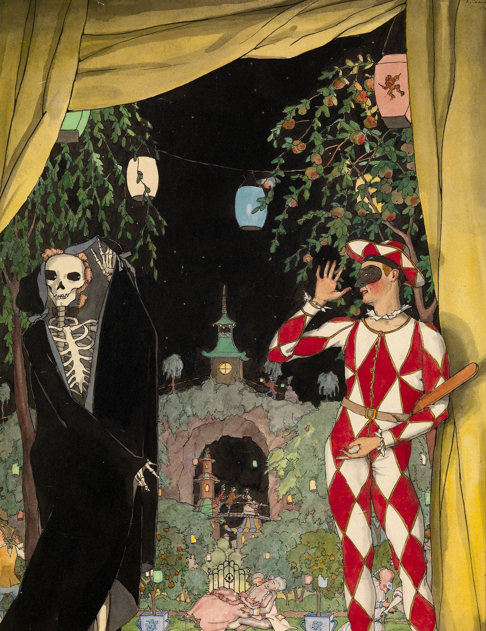 Arlekin i śmierć, 1918 autorstwa Konstantin Andreevic Somov