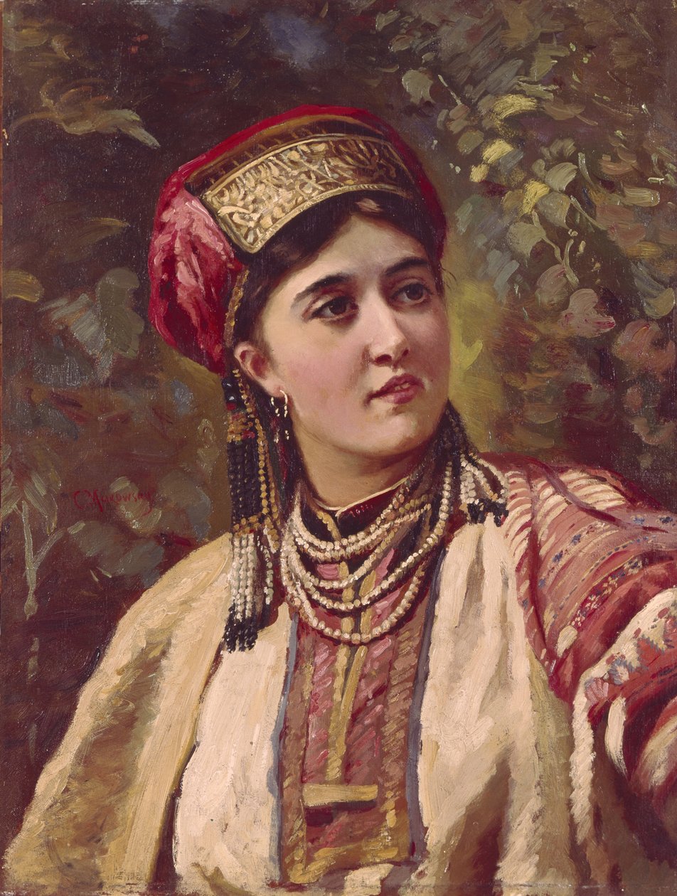 Dziewczyna w tradycyjnym stroju autorstwa Konstantin Egorovich Makovsky