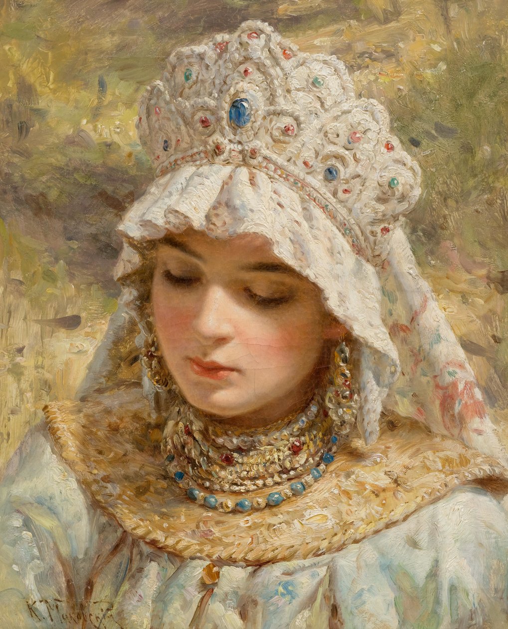 Konstantin Makovsky (attr) Dziewczyna z Kokoshnikiem autorstwa Konstantin Makovsky